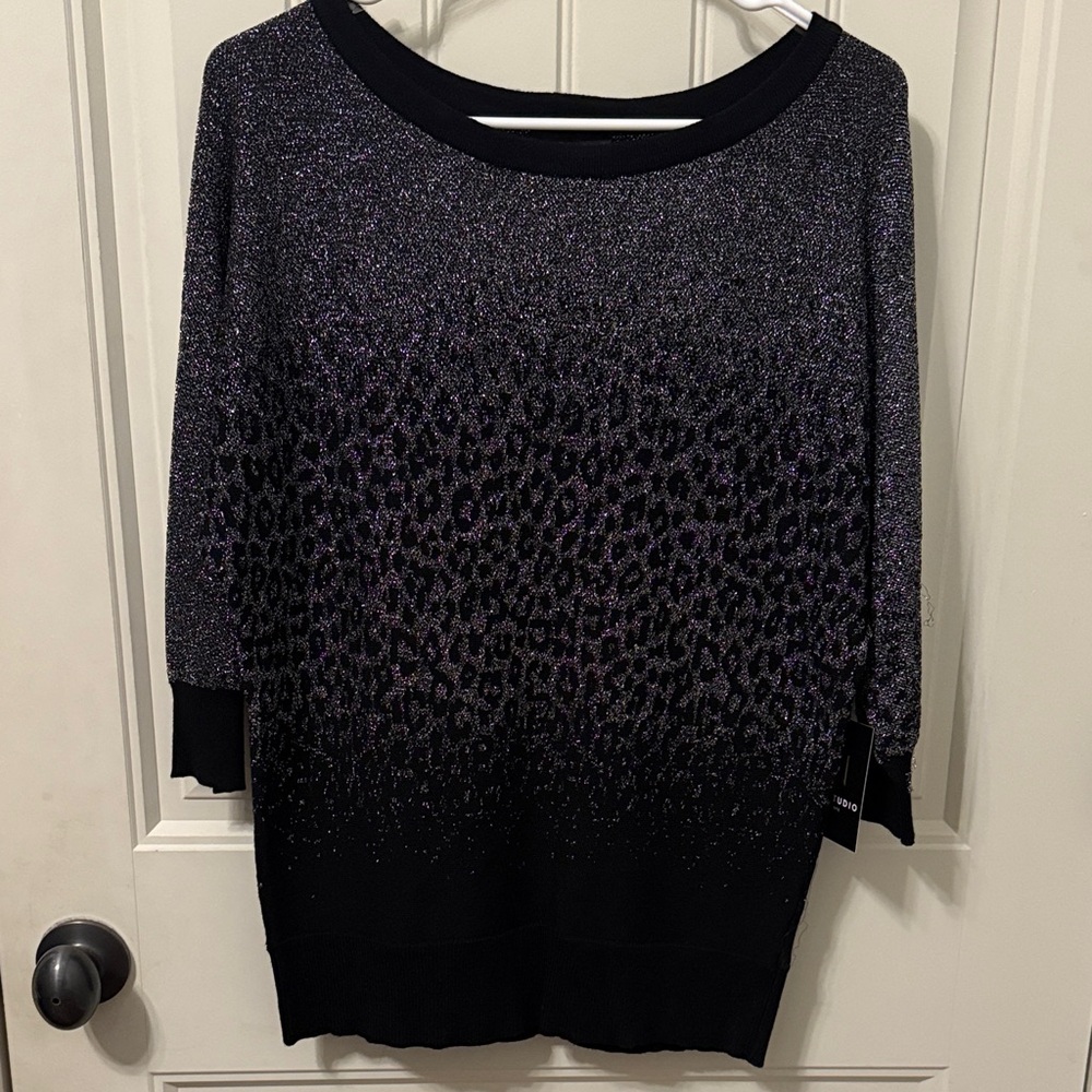 I.N. Studio Black and Shimmer Patterned Sweater